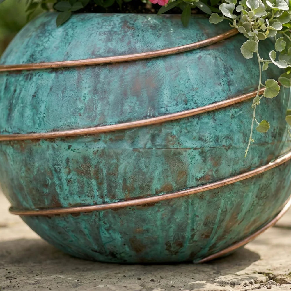 Plomet Handmade Turquoise Patina Copper Planter - 20 cm / 7.8 Inches