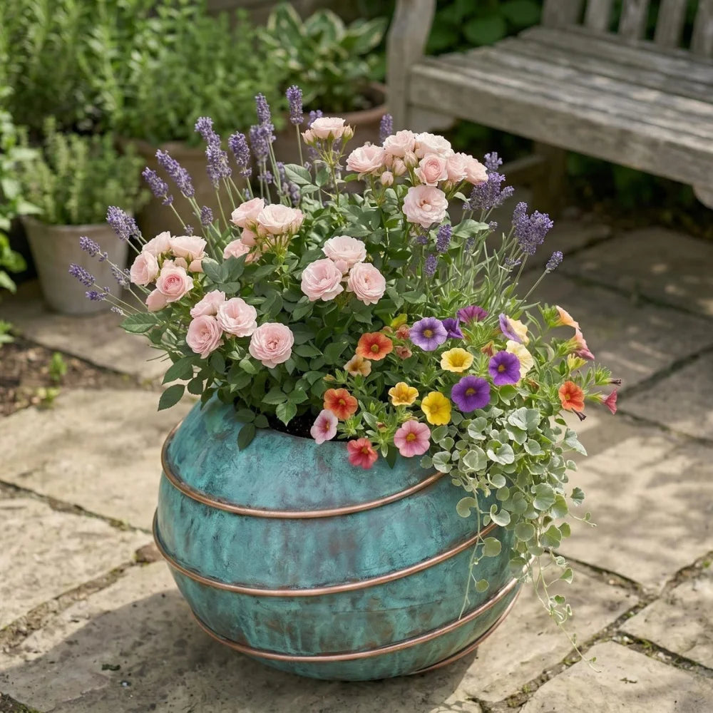Plomet Handmade Turquoise Patina Copper Planter - 20 cm / 7.8 Inches