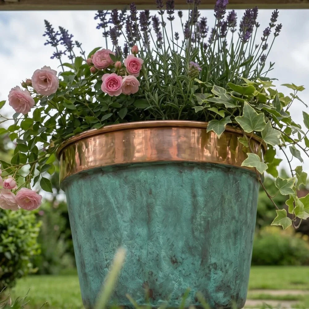 Plomet Handmade Green Patina Copper Planter - 20 cm / 7.8 Inches