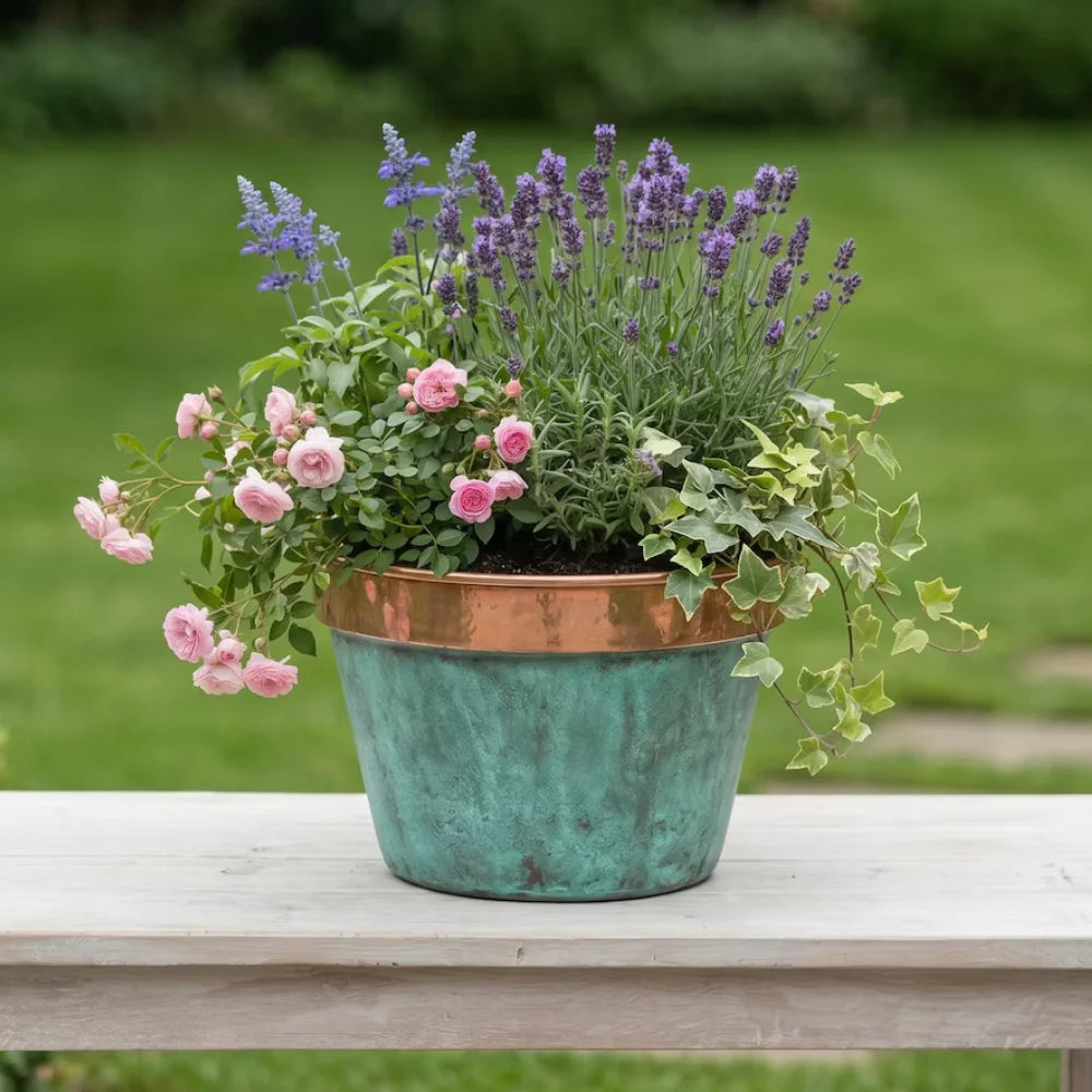 Plomet Handmade Green Patina Copper Planter - 20 cm / 7.8 Inches