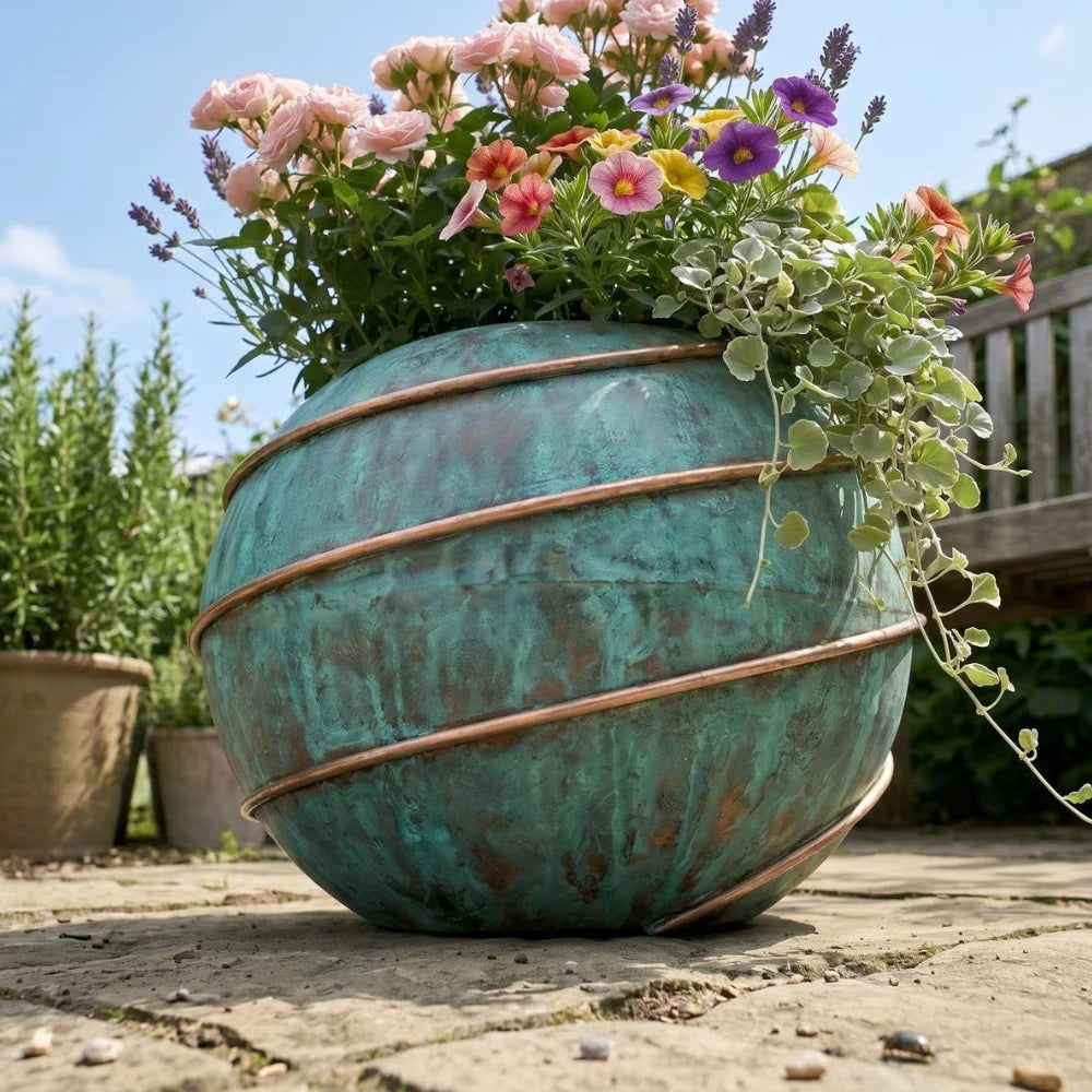 Plomet Handmade Turquoise Patina Copper Planter - 20 cm / 7.8 Inches