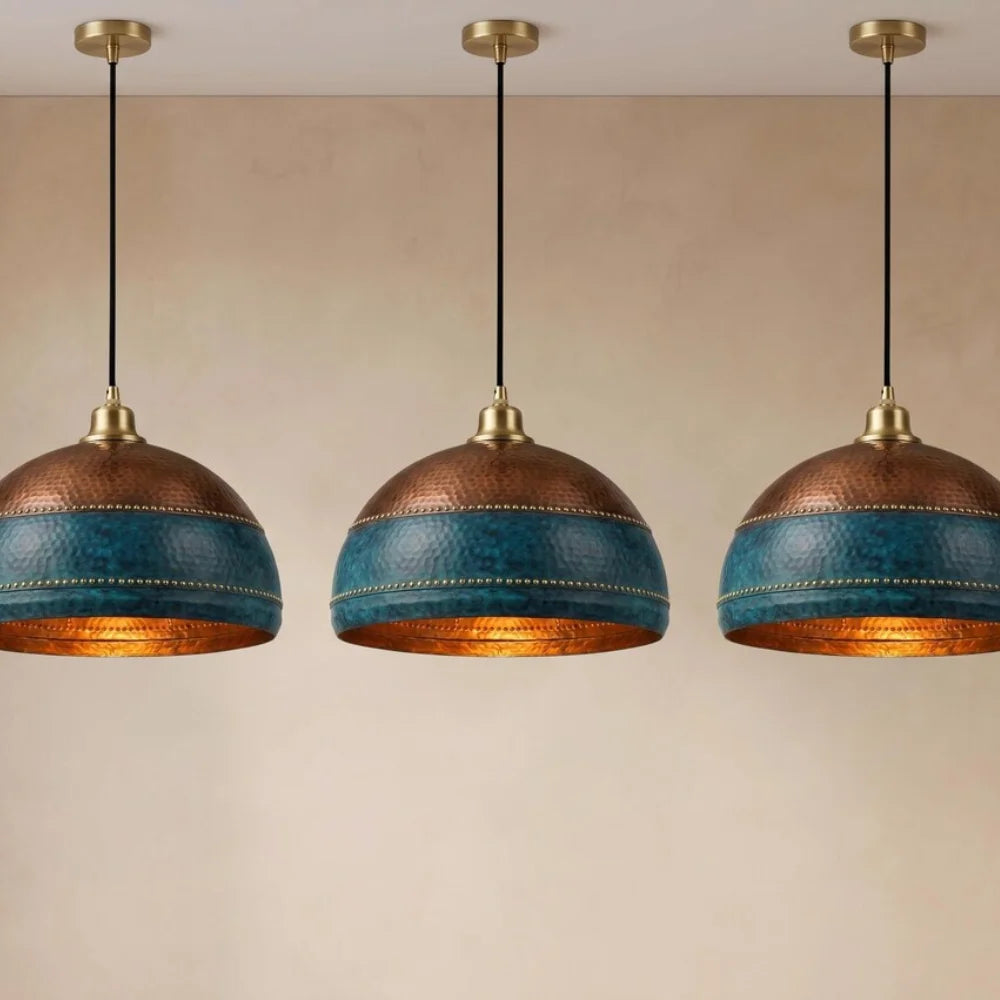 Plomet Handcrafted Two-Tone Copper Dome Pendant Light - 20 cm / 7.8 Inches
