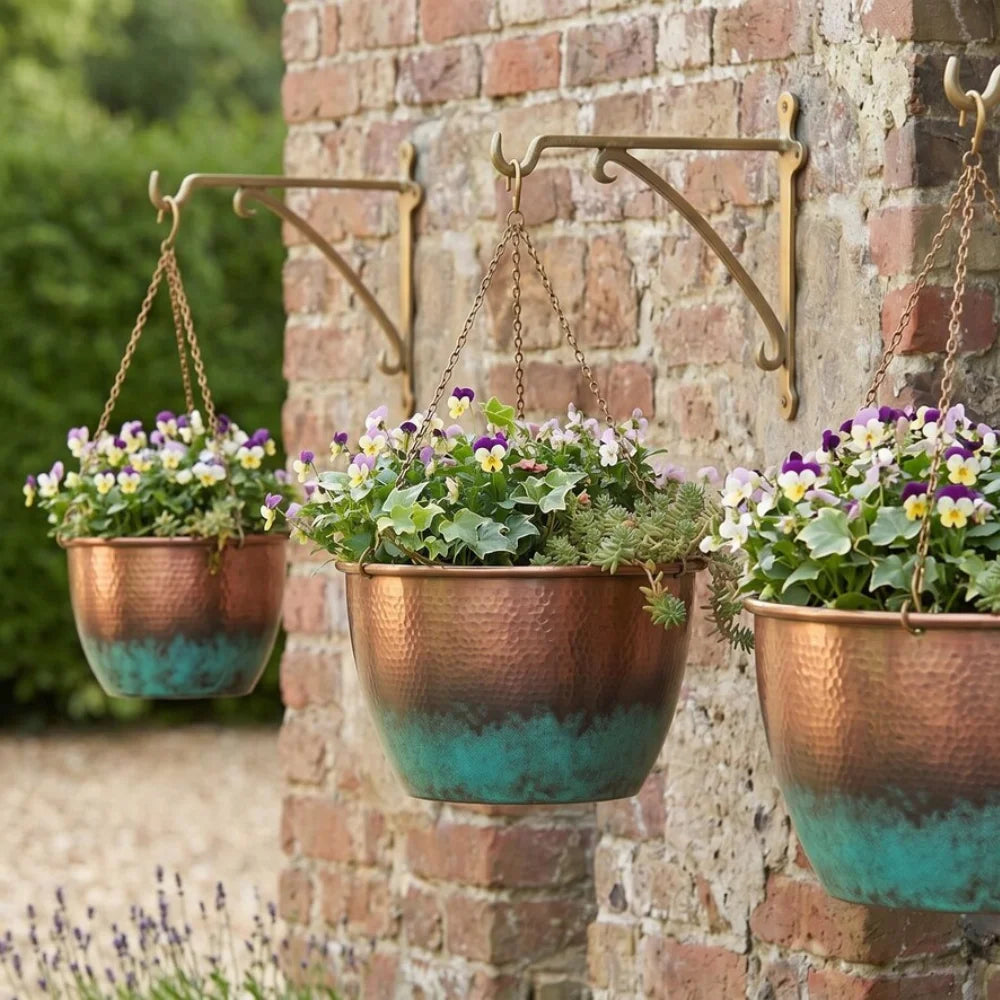 Plomet Handmade Hammered Verdigris Copper Hanging Planter - 20 cm / 7.8 Inches