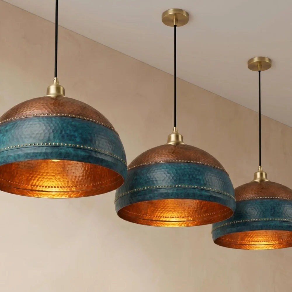Plomet Handcrafted Two-Tone Copper Dome Pendant Light - 20 cm / 7.8 Inches