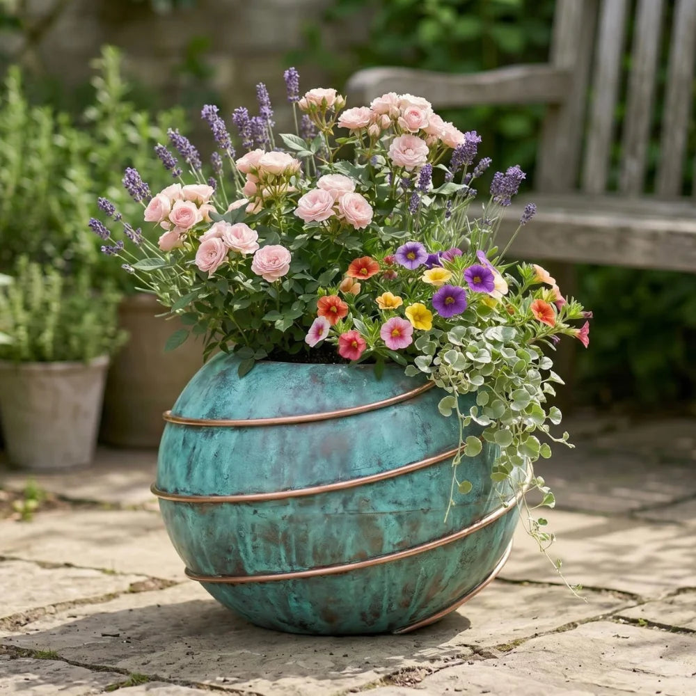 Plomet Handmade Turquoise Patina Copper Planter - 20 cm / 7.8 Inches