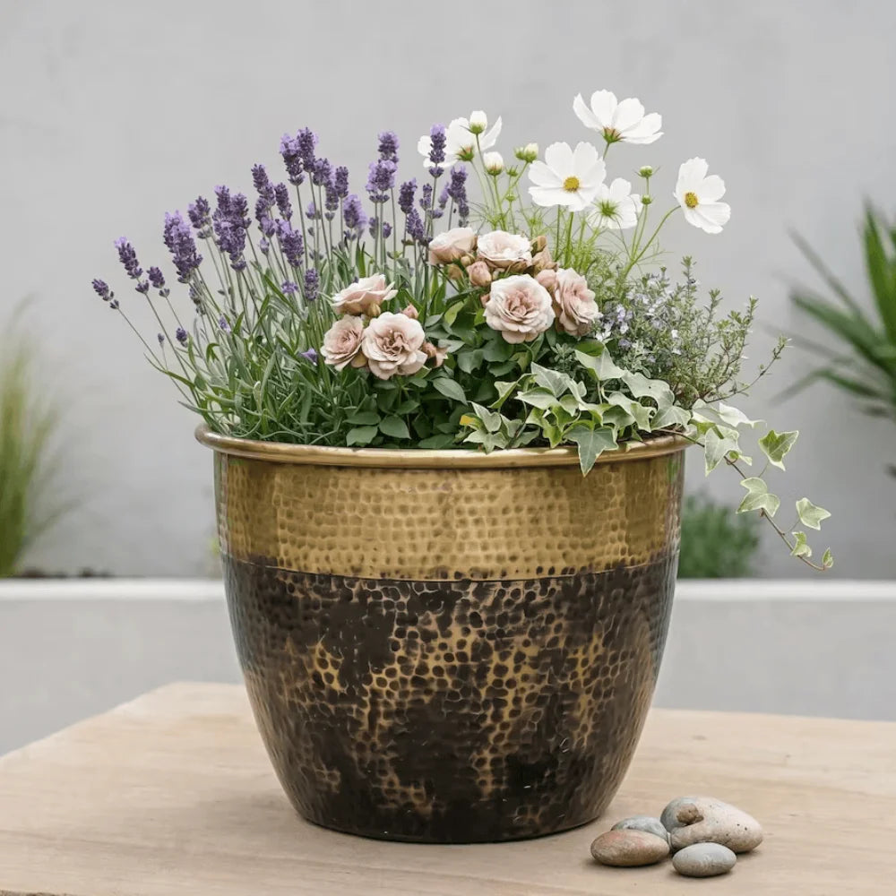 Plomet Handmade Hammered Brass Planter - 20 cm / 7.8 Inches