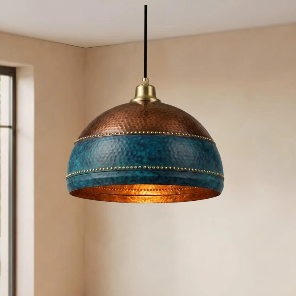 Plomet Handcrafted Two-Tone Copper Dome Pendant Light - 20 cm / 7.8 Inches