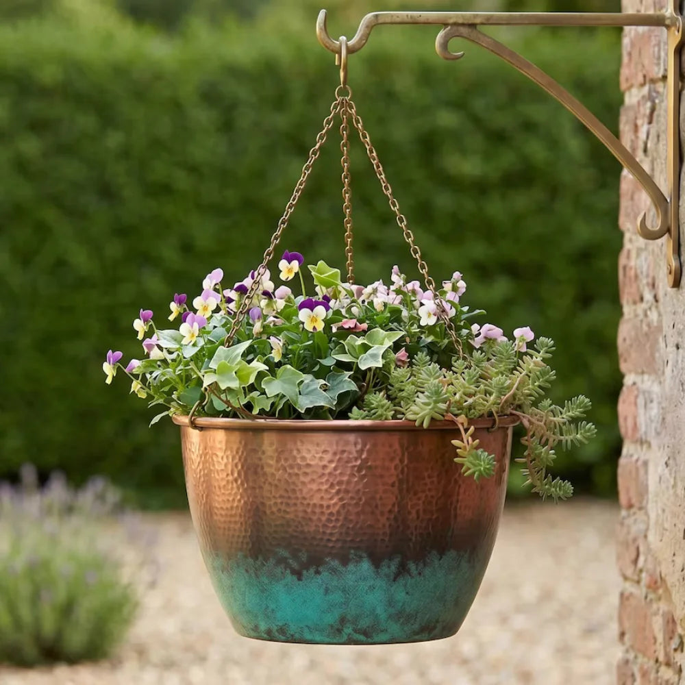 Plomet Handmade Hammered Verdigris Copper Hanging Planter - 20 cm / 7.8 Inches