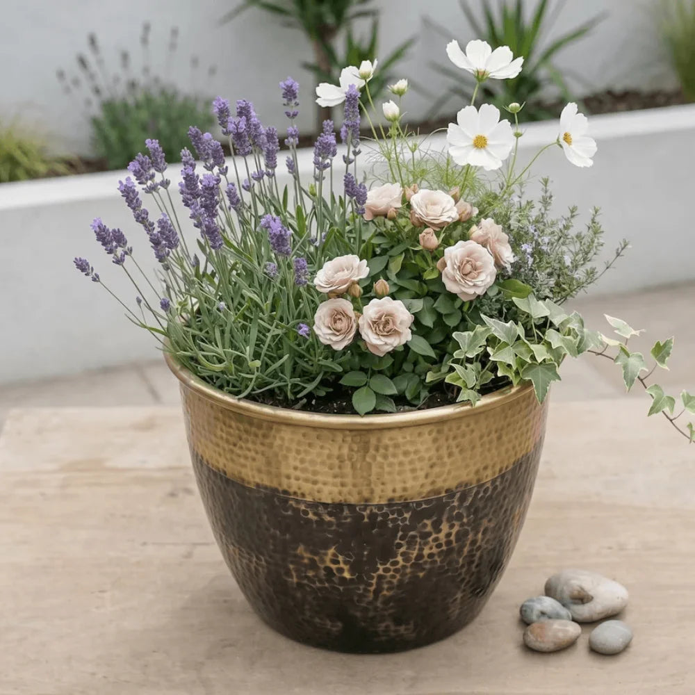 Plomet Handmade Hammered Brass Planter - 20 cm / 7.8 Inches