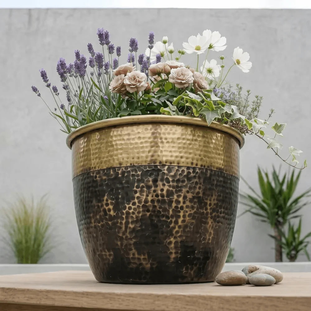 Plomet Handmade Hammered Brass Planter - 20 cm / 7.8 Inches
