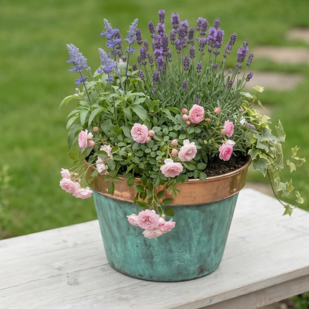 Plomet Handmade Green Patina Copper Planter - 20 cm / 7.8 Inches