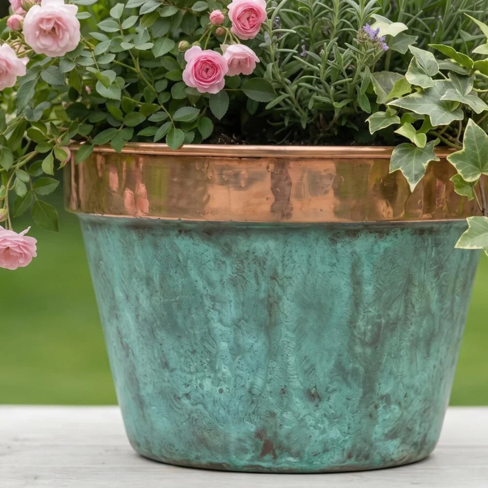 Plomet Handmade Green Patina Copper Planter - 20 cm / 7.8 Inches