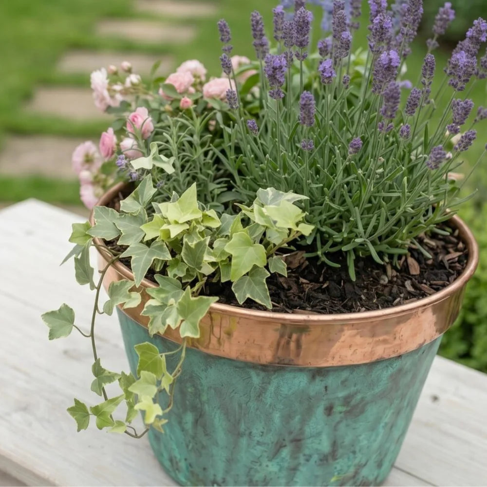 Plomet Handmade Green Patina Copper Planter - 20 cm / 7.8 Inches