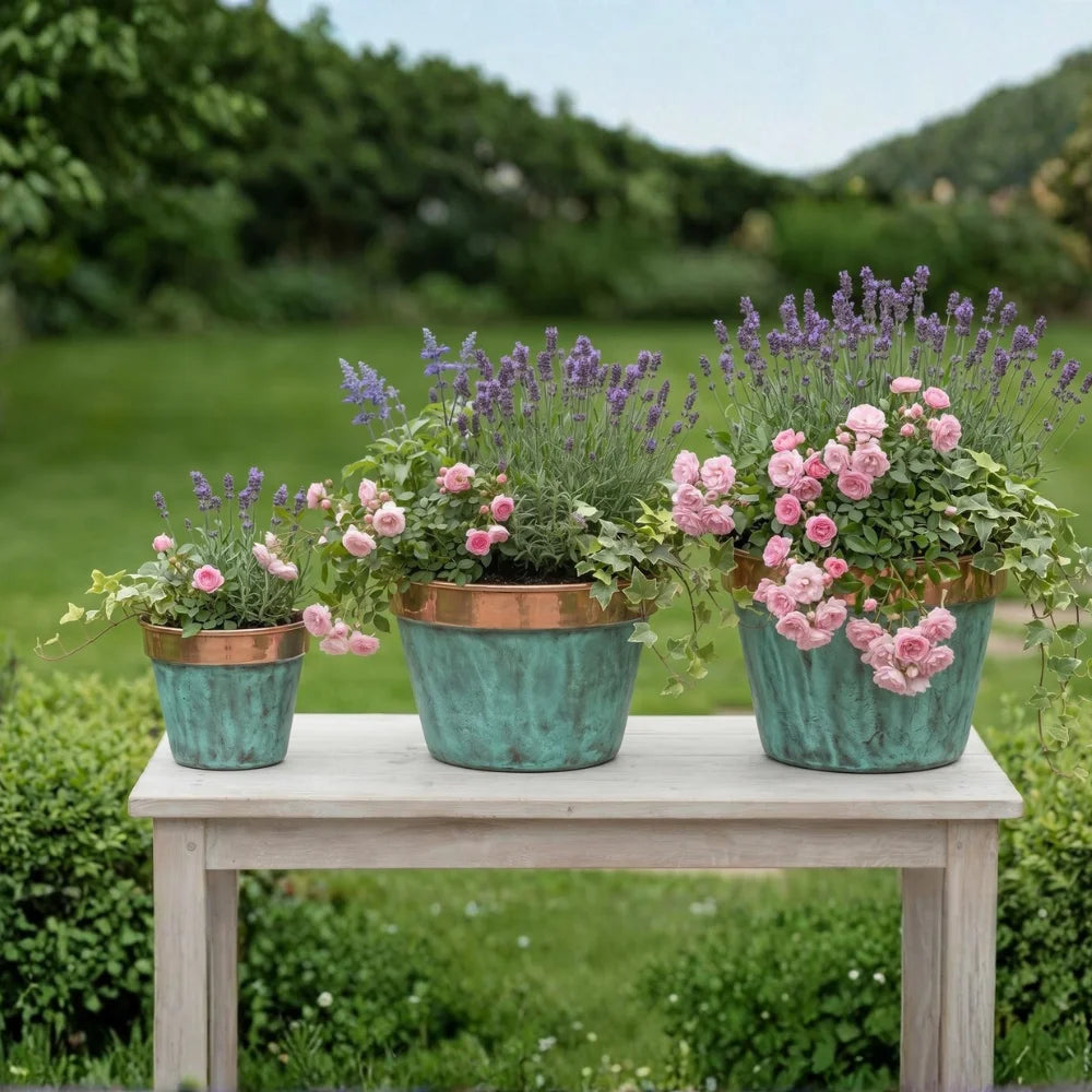 Plomet Handmade Green Patina Copper Planter - 20 cm / 7.8 Inches