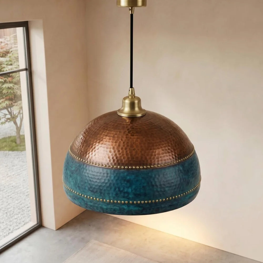 Plomet Handcrafted Two-Tone Copper Dome Pendant Light - 20 cm / 7.8 Inches