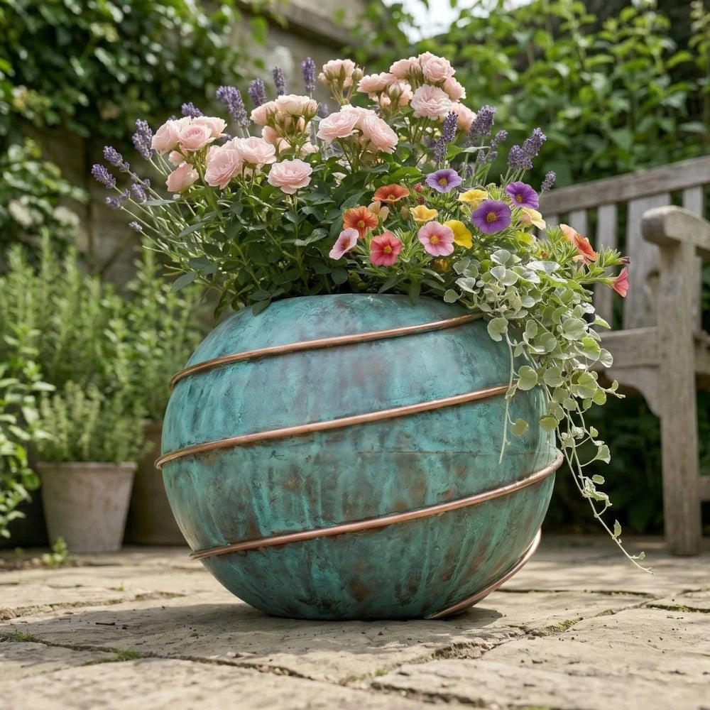 Plomet Handmade Turquoise Patina Copper Planter - 20 cm / 7.8 Inches