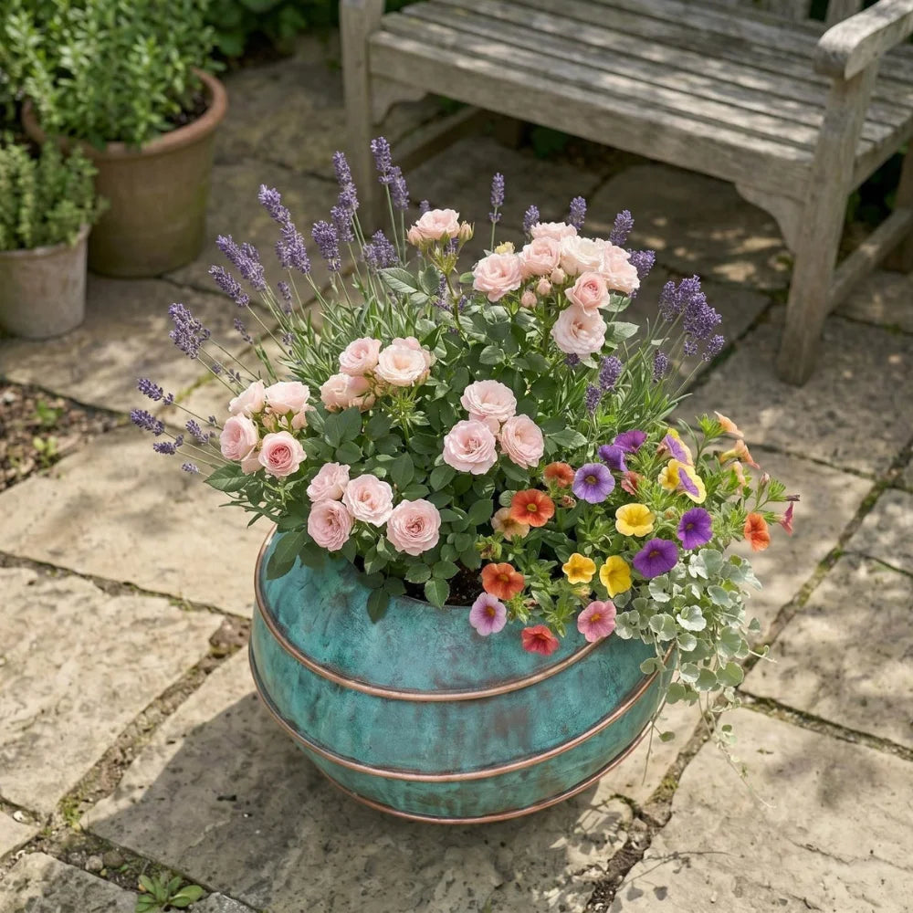 Plomet Handmade Turquoise Patina Copper Planter - 20 cm / 7.8 Inches