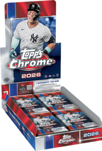 2026 Topps Chrome Baseball Hobby Box, open display with packs