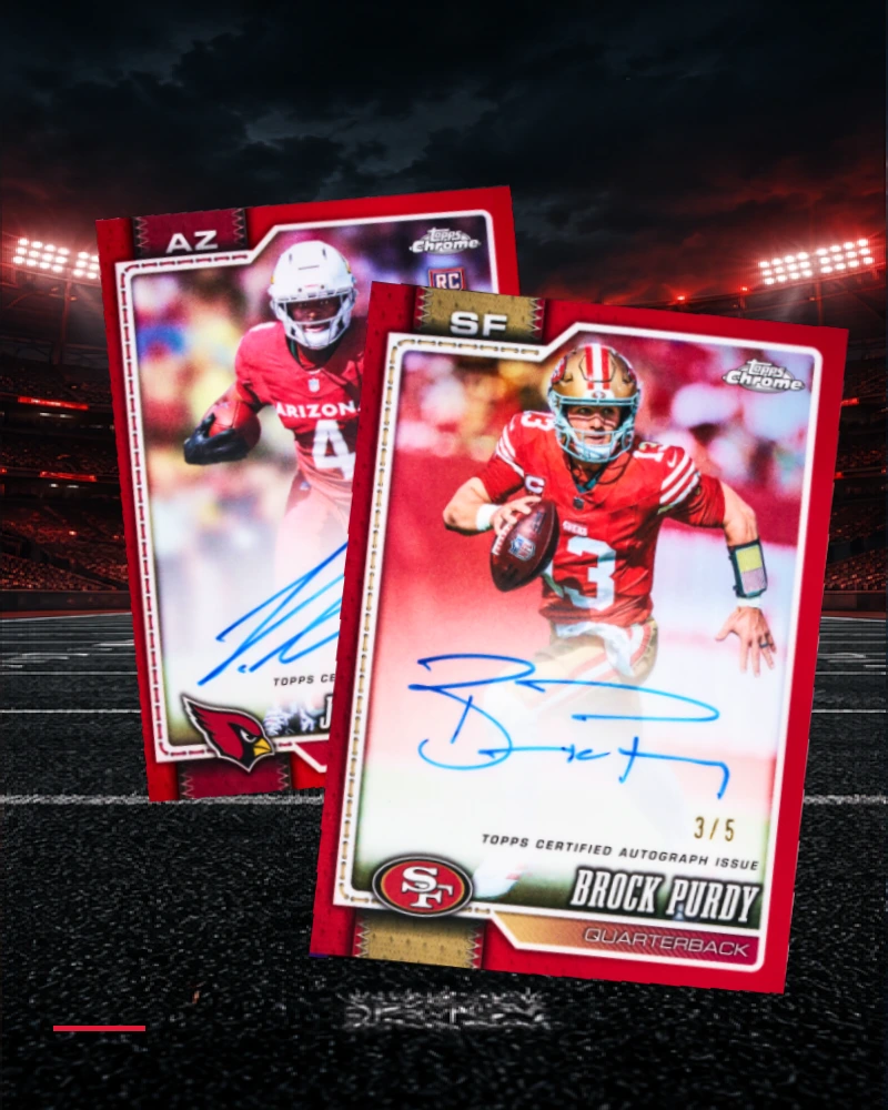 Original Topps Chrome Football Brock Purdy and Arizona autograph cards