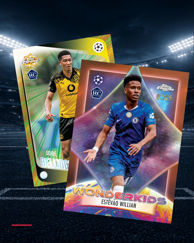 Two official Topps Chrome UEFA Club Competitions soccer cards